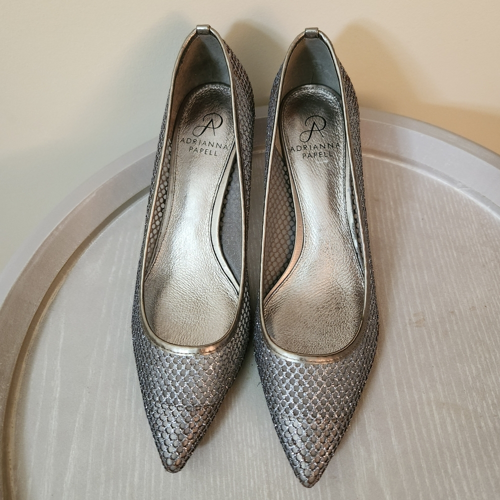 Adrianna Papell Silver Metallic Pointed Toe Heels